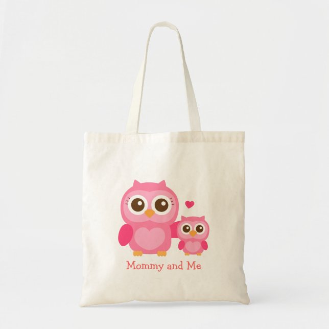 Tote Bag Maman et moi, hibou mignon de bébé, rose (Devant)