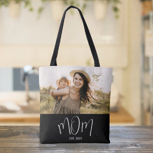 Tote Bag Maman Etabli Script Photo Noire