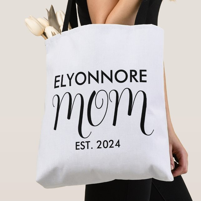 Tote Bag Maman Établie Cadeau Nouvelle Maman Noir Nom Perso (Créateur téléchargé)
