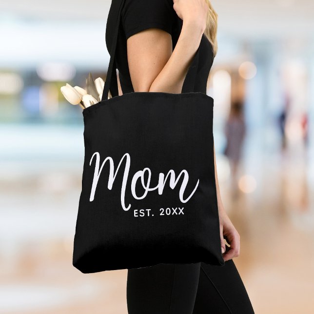 Tote Bag Maman Etablie Date Blanc Script Nouveau Cadeau Mam (Créateur téléchargé)