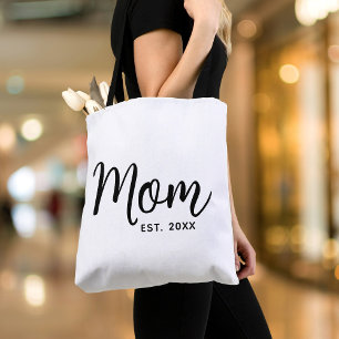 Tote Bag Maman Etablie Date Noir Script Nouveau Cadeau Mama