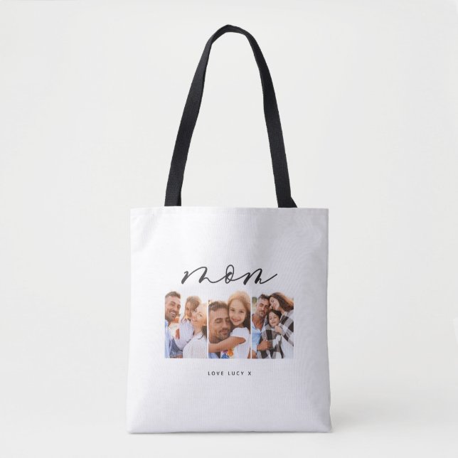 Tote Bag maman mignonne script moderne multi photo cadeau (Devant)