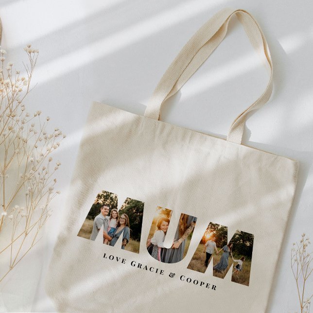 Tote Bag Maman multi photo meilleure élégante simple typogr (Créateur téléchargé)
