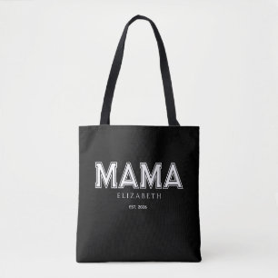 Tote Bag Maman noire branchée avec nom et année de création