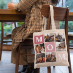 Tote Bag Maman, on t'aime | Bloc couleur photo moderne 6<br><div class="desc">Customisez ce sac fourre-tout unique avec 6 photos carrés disposées dans un montage en grille. Avec "Maman" en diagonale sur carré rose sombre et carré supplémentaire en bas pour un message personnalisé. Gardez "nous vous aimons" comme il est ou changez votre attachement personnalisé. Toutes les couleurs peuvent être modifiées. Qu'il...</div>