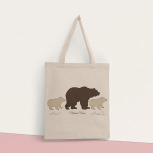 Tote Bag Maman Ours Personnalisée Avec 2 Noms D'Enfants Cad