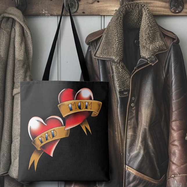 Tote Bag Maman Papa Red Hearts Tattoo (Créateur téléchargé)