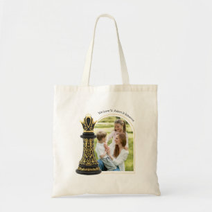 Tote Bag MAMAN Reine de ma vie, Écriture Dorée Échecs Noirs