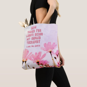 Tote Bag Maman Thérapeute non payée Funny Floral Fête des M