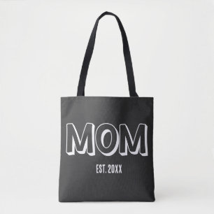 Tote Bag Maman Typographie minimale noire Année d'établisse