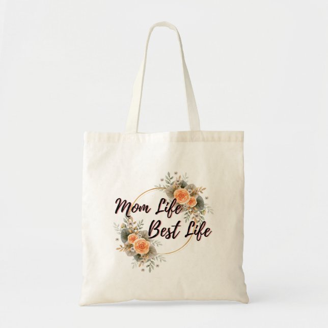 Tote Bag Maman Vie Meilleure Vie Florale (Devant)