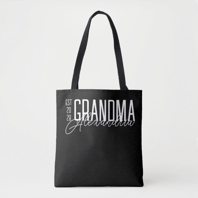 Tote Bag Mamie Typographie Moderne Noir et Blanc (Devant)