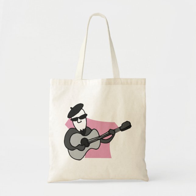 Tote Bag Man Wearing Beret Playing Acoustic Guitar (Devant)