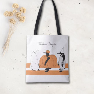 Tote Bag Manchot Citrouille Personnalisé Drôle Halloween