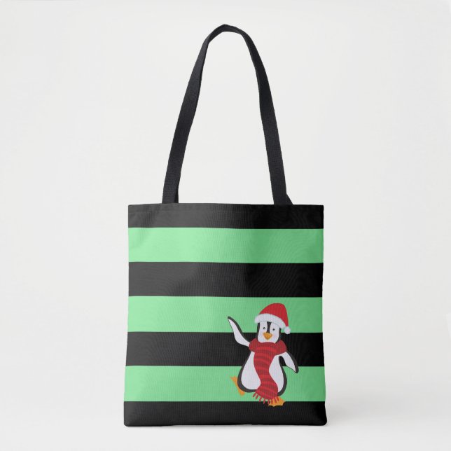 Tote Bag Manchot dansant mignon avec chapeau et écharpe rou (Devant)