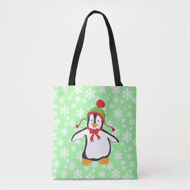 Tote Bag Manchot mignon avec fond de flocons de neige (Devant)