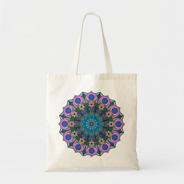 Tote Bag Mandala 12 Rose Turquoise rose orange - (Devant)