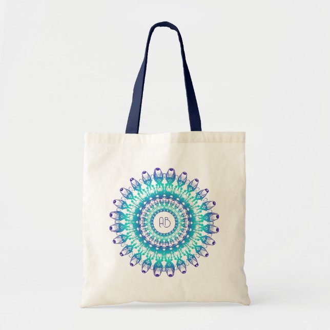 Tote Bag Mandala à fleurs ethniques.monogramme (Devant)