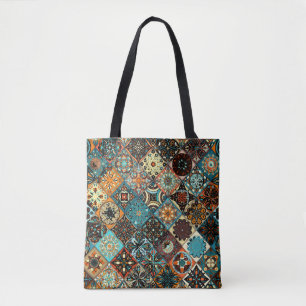 Tote Bag Mandala à fleurs ethniques sans couture motif. M 