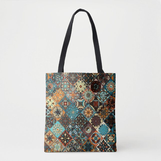 Tote Bag Mandala à fleurs ethniques sans couture motif. M c (Devant)