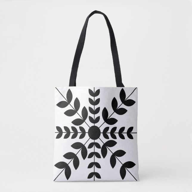 Tote Bag Mandala Abstrait à motif floral noir et blanc (Devant)