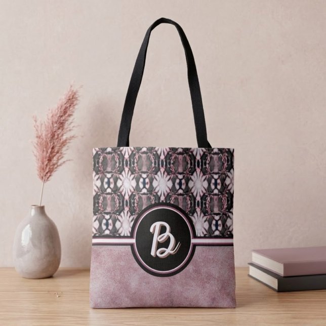 Tote Bag Mandala connectés rose et noir (Créateur téléchargé)