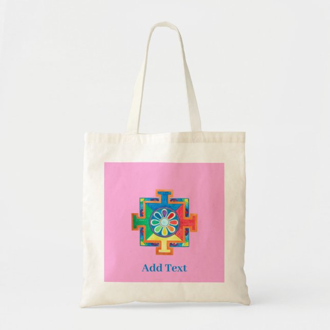 Tote Bag Mandala de Création Aquarelle rose (Devant)