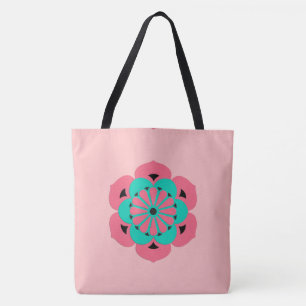 Tote Bag Mandala de fleur de Lotus, rose de corail et