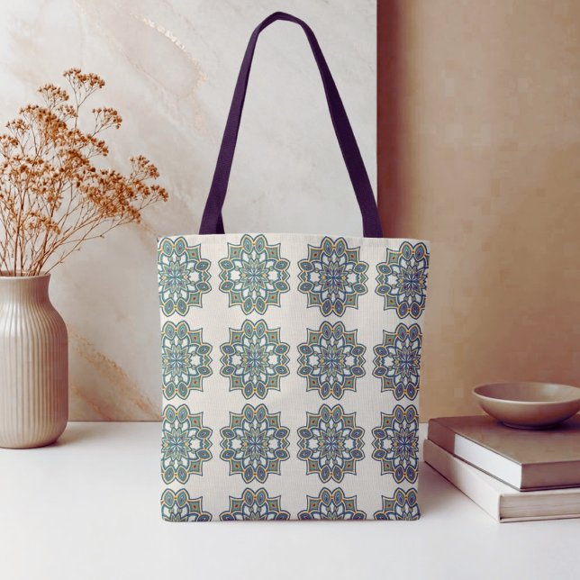 Tote Bag Mandala de fleur sarcelle (Créateur téléchargé)