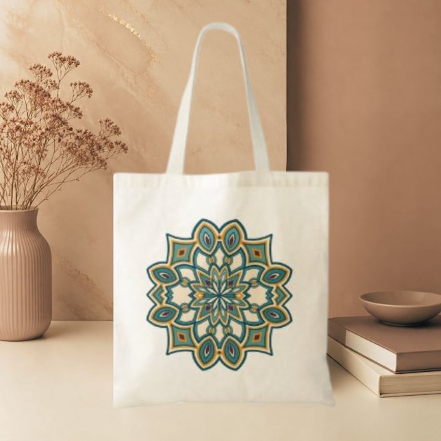 Tote Bag Mandala de fleur sarcelle (Créateur téléchargé)