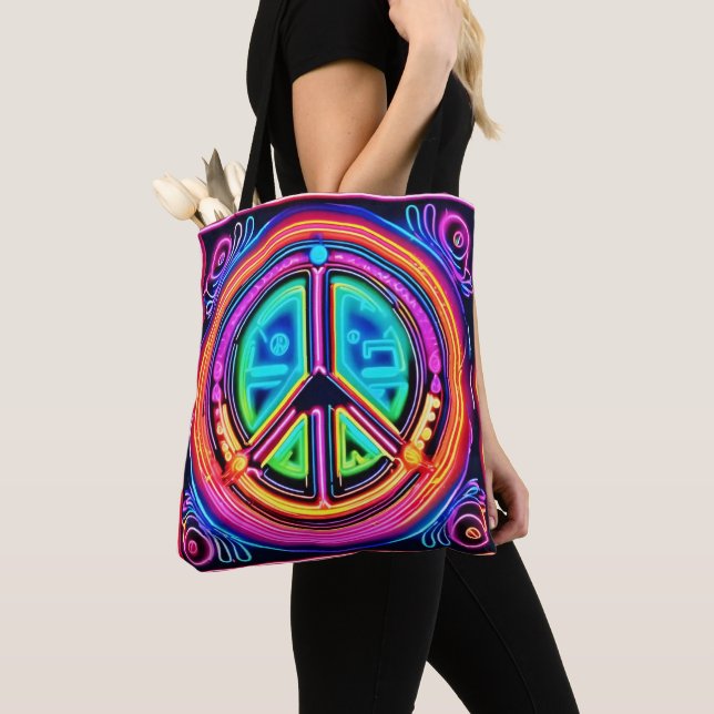 Tote Bag Mandala de la Paix Néon (De près)