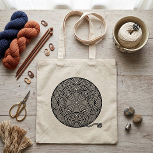 Tote Bag Mandala de pelote de fil noir et blanc