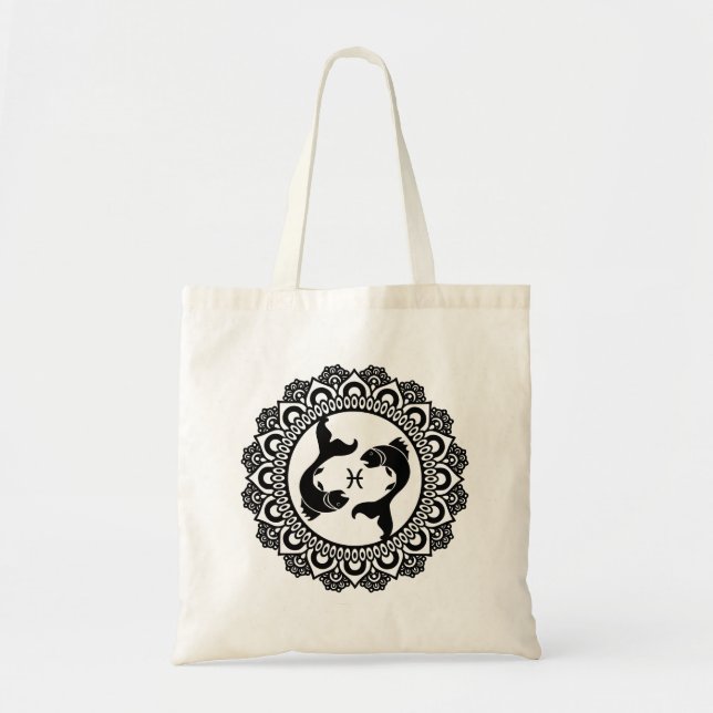 Tote Bag Mandala de signe de zodiaque de Poissons (Devant)
