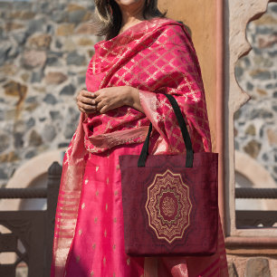 Tote Bag Mandala de style arabe d'or et de Crimson