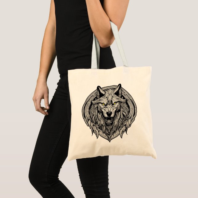 Tote Bag Mandala du Loup Féroce : Symbole de Force (Devant (produit))