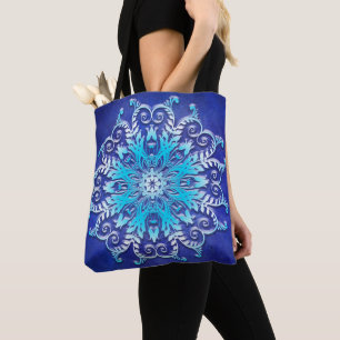 Tote Bag Mandala floral bleu sur le fond grunge