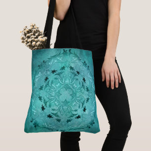 Tote Bag Mandala floral ethnique de grunge de turquoise