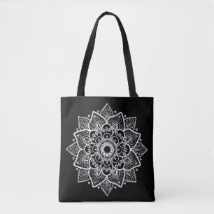 Tote Bag Mandala floral noir et blanc réversible