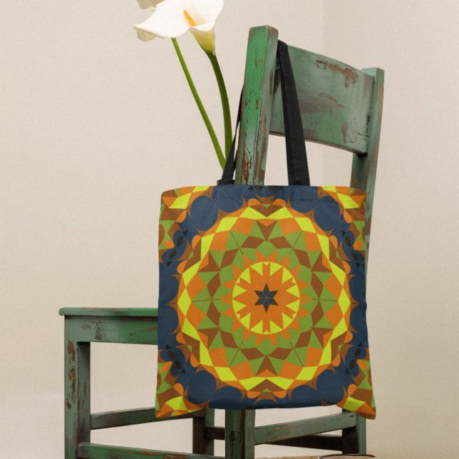Tote Bag Mandala Flower bleu orange et jaune (Créateur téléchargé)