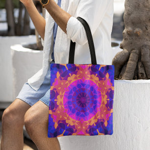Tote Bag Mandala Flower bleu rose et orange