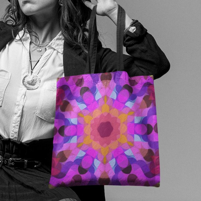 Tote Bag Mandala Flower rose orange et violet (Créateur téléchargé)
