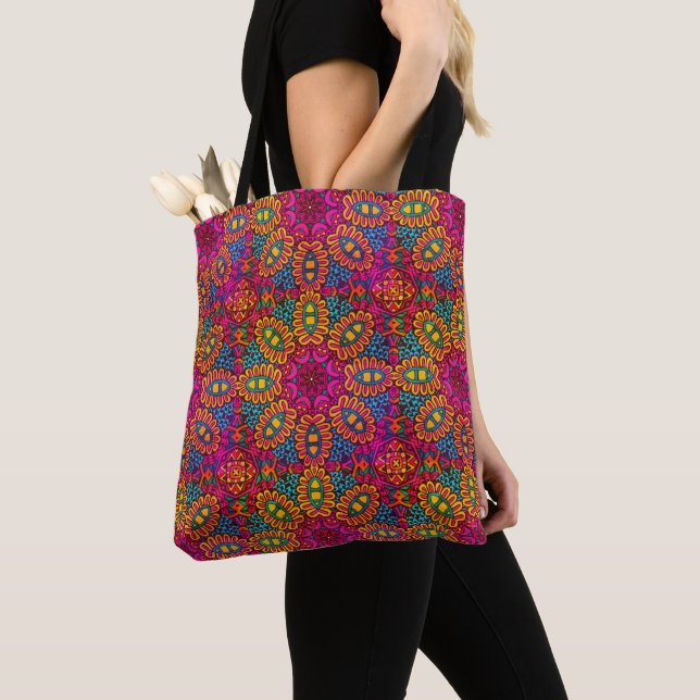 Tote Bag Mandala Lumineux Et Coloré (De près)