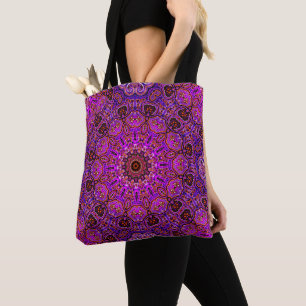 Tote Bag Mandala motif kaléidoscopique rose chaud