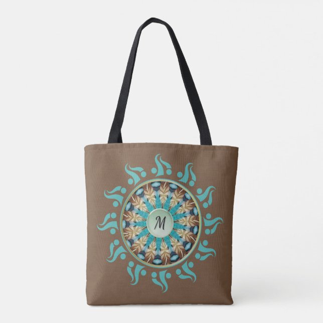Tote Bag Mandala Sun Turquoise, marron, bleu et Tan Fourre- (Dos)