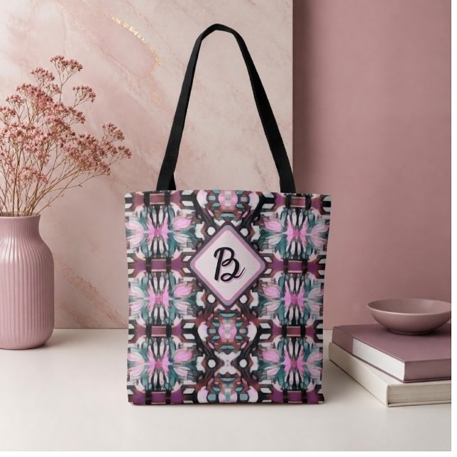 Tote Bag Mandalas connectés sarcelle, rose et marron (Créateur téléchargé)