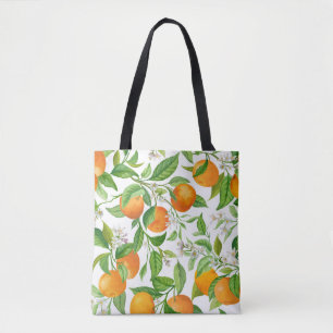 Tote Bag Mandarin Fruit Seamless Tropical Pattern, Colorful