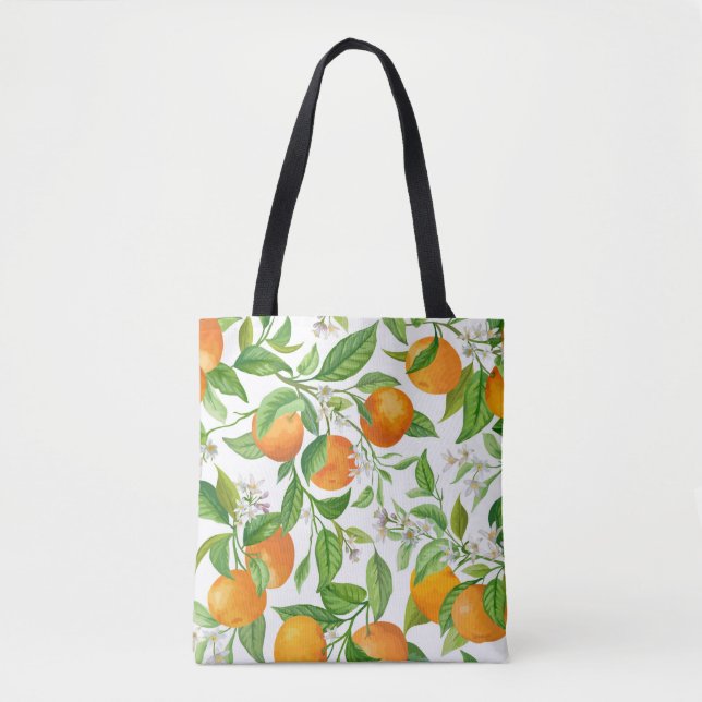 Tote Bag Mandarin Fruit Seamless Tropical Pattern, Colorful (Devant)