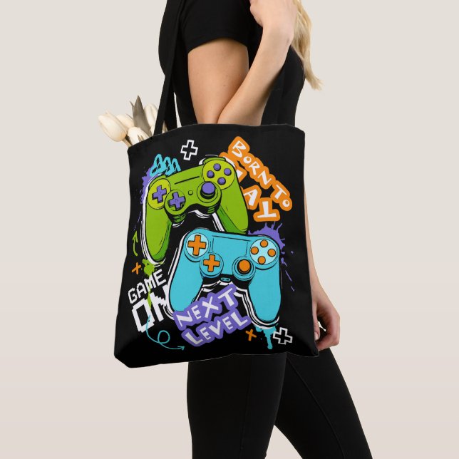 Tote Bag Manettes de jeu Graffiti  Gaming Né pour jouer  (De près)