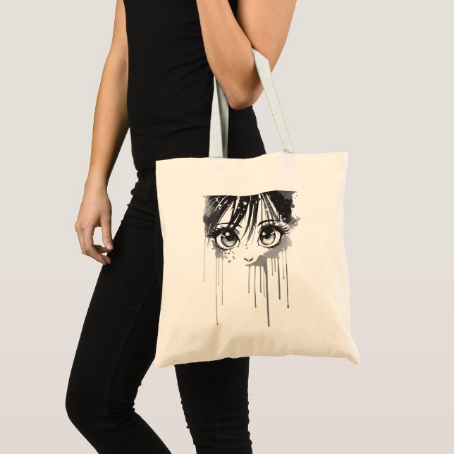Tote Bag Manga Girl avec le regard peint trempé (Devant (produit))
