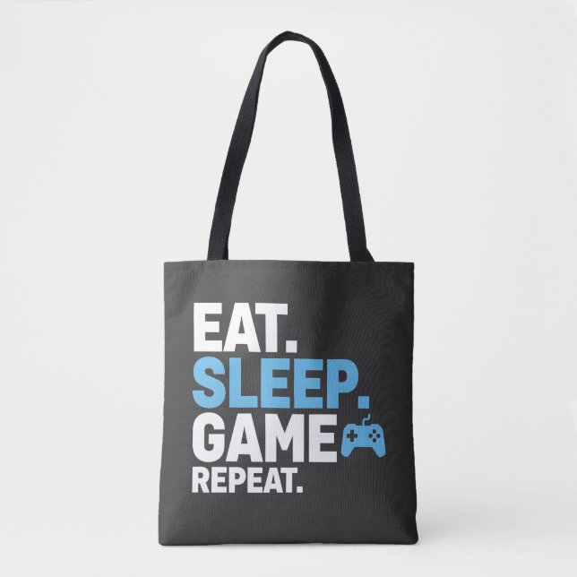 Tote Bag Manger Dormir Jouer Répéter Citation Drôle de Joue (Devant)
